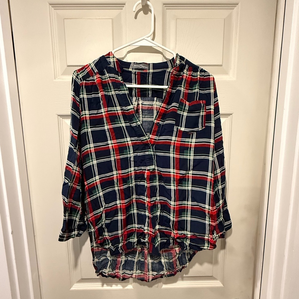 Plaid V-Neck Women's Top